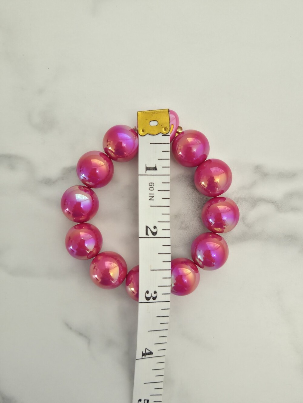 Chunky Hot Pink Iridescent Beaded Bracelet Heart Smile Charm Stretch - Picture 11 of 12